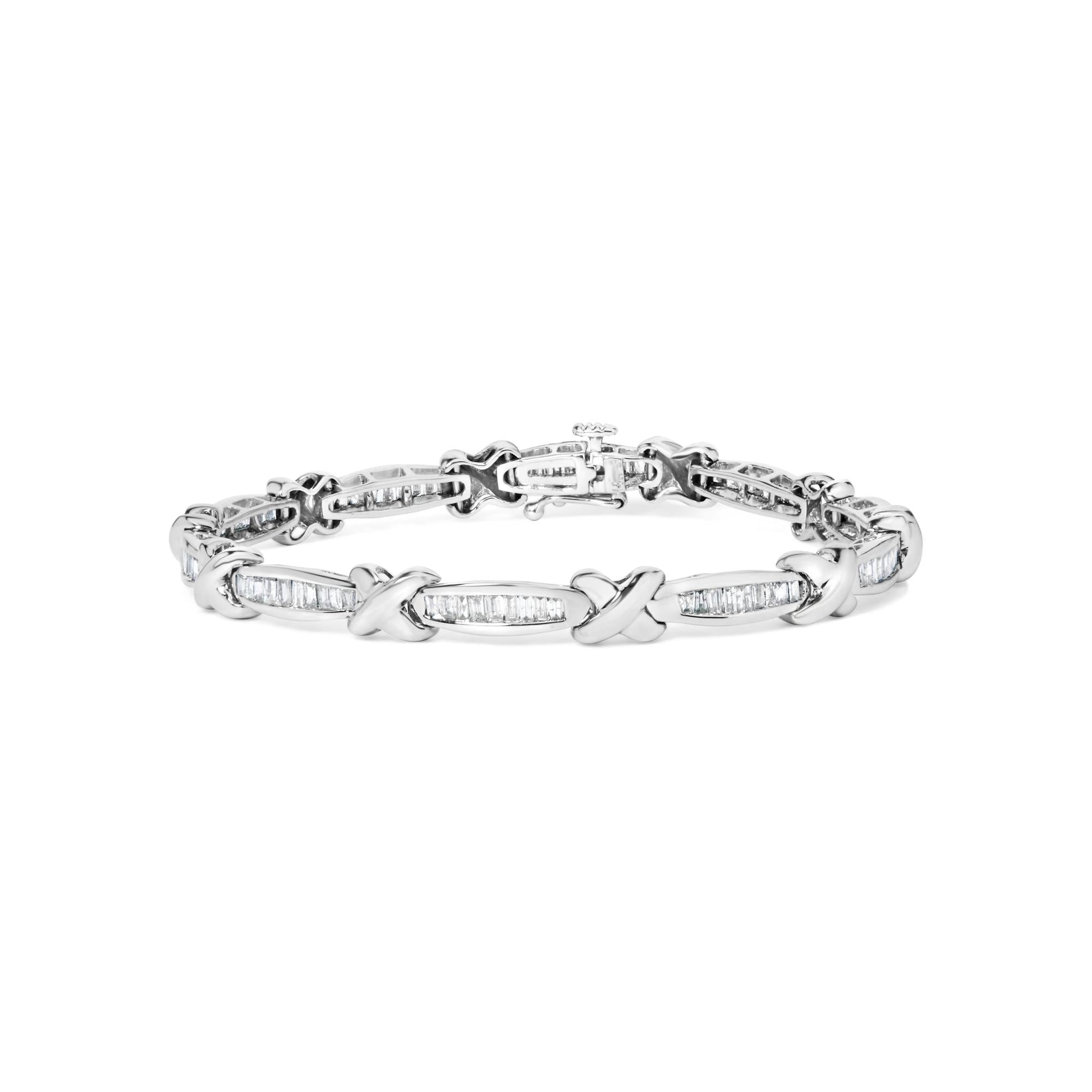 14K White Gold Baguette-Cut Diamond X-Link Bracelet (2.00 cttw, H-I Color, I1-I2 Clarity)-0