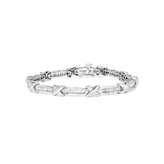 14K White Gold Baguette-Cut Diamond X-Link Bracelet (2.00 cttw, H-I Color, I1-I2 Clarity)-0