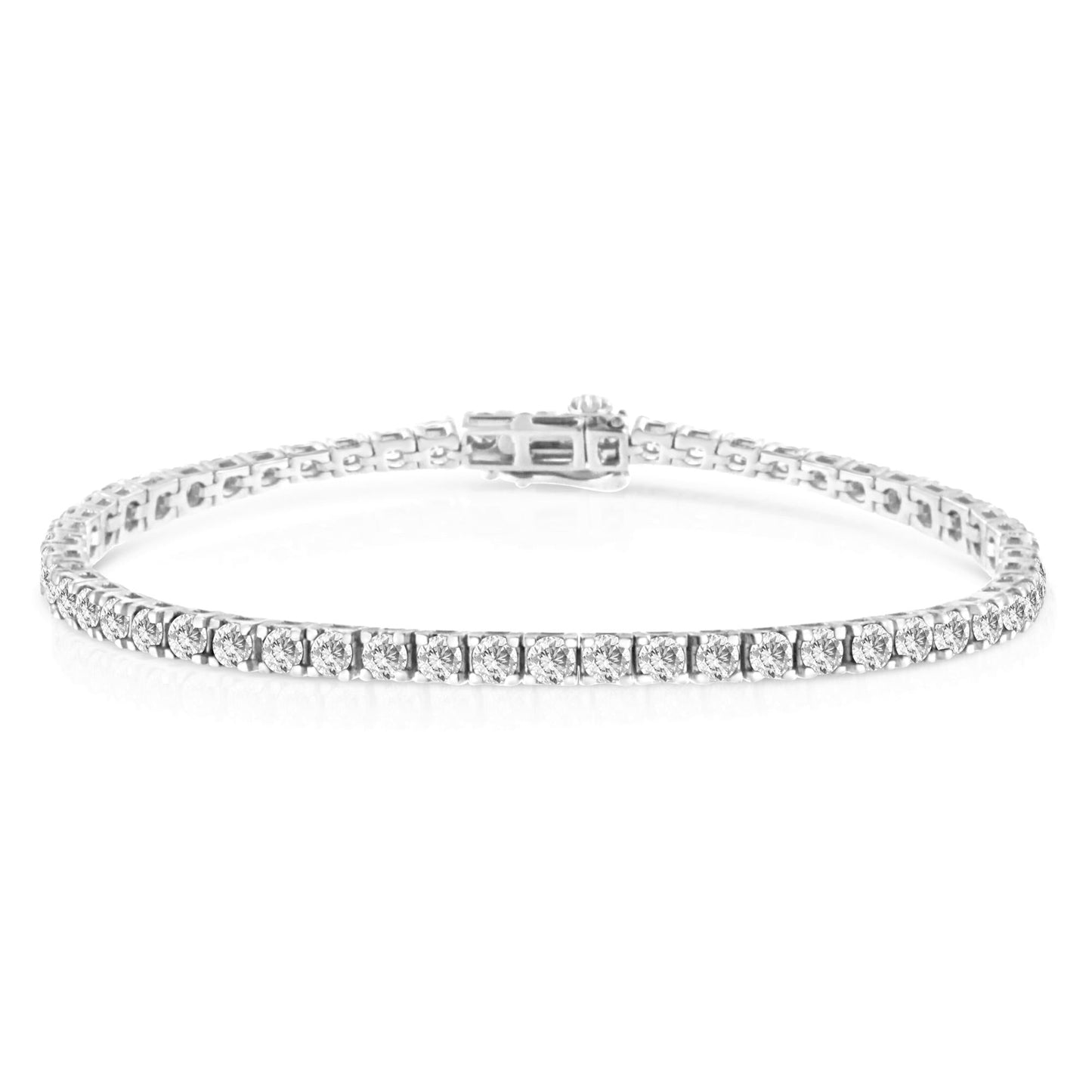 14K White Gold 4-Prong Set Lab Grown Round Diamond Classic Tennis Bracelet (F-G Color, VS1-VS2 Clarity) - 7.25"