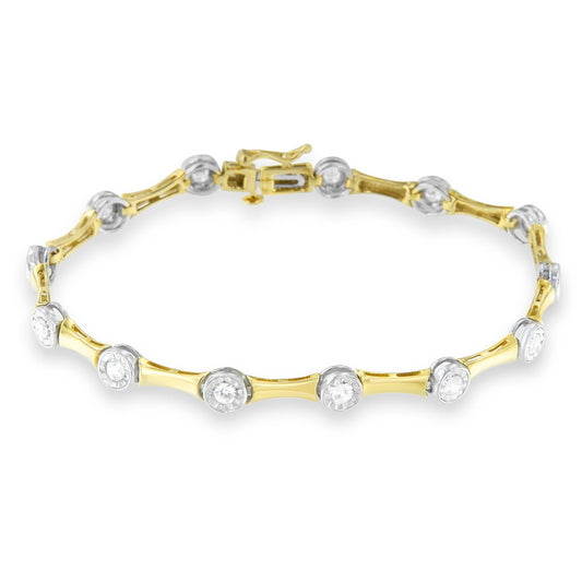 10K Yellow Gold Flashed .925 Sterling Silver 1.0 Cttw Miracle Set Round-Cut Diamond Bezel Style Link Bracelet (I-J Color, I1-I2 Clarity) - 7"-0