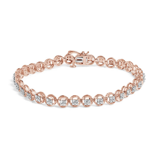 .925 Sterling Silver 1/10 Cttw Diamond Open Circle Beaded Wheel Link Tennis Bracelet (I-J Color, I3 Clarity) - 7.25"-0