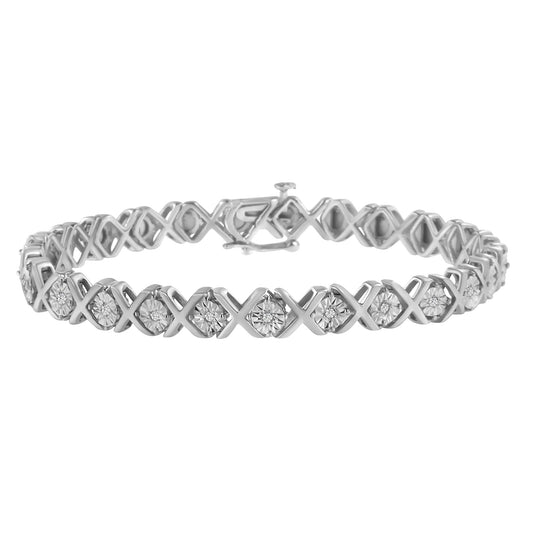 .925 Sterling Silver 1/10 cttw Miracle-Set Round-Cut Diamond "X" Link Tennis Bracelet (I-J color, I2-I3 clarity) - 7.25"-0