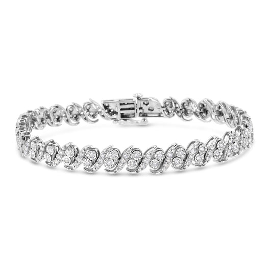 .925 Sterling Silver 2.0 Cttw Round-Cut Diamond "S" Link Bracelet (I-J Color, I3 Clarity) - 7.25"-0