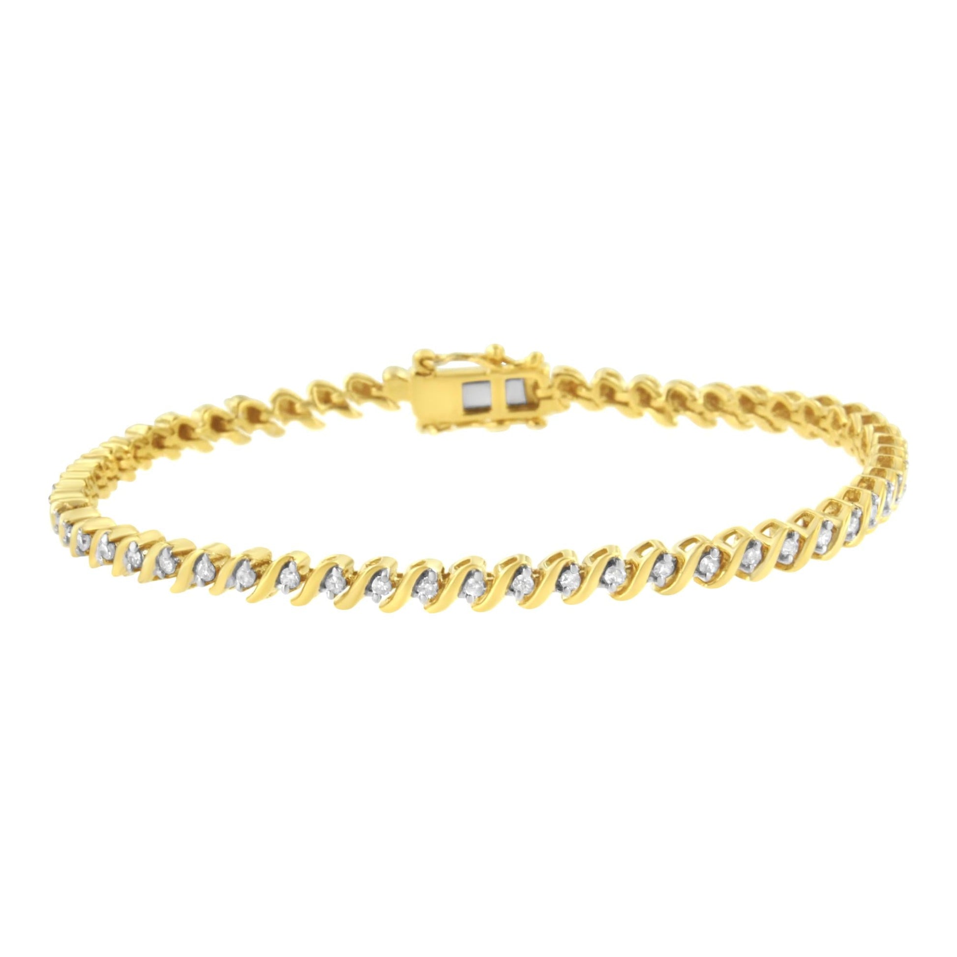 10K Yellow Gold Plated .925 Sterling Silver 1/2 Cttw 2-Prong Set Diamond S Link Tennis Bracelet (I-J Color, I3 Clarity)- 7.25"-0