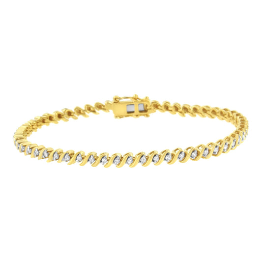 10K Yellow Gold Plated .925 Sterling Silver 1/2 Cttw 2-Prong Set Diamond S Link Tennis Bracelet (I-J Color, I3 Clarity)- 7.25"-0