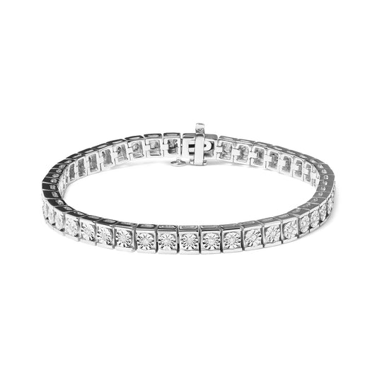 .925 Sterling Silver 1/4 Cttw Miracle Set Diamond and Bead Link 7.25" Tennis Bracelet (I-J Color, I2-I3 Clarity)-0