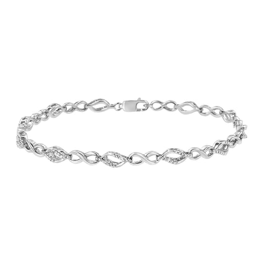 .925 Sterling Silver Diamond Accent Alternating Infinity Shape and Pear Shape Link Bracelet (I-J Color, I3 Clarity) - 7.25" Inches-0
