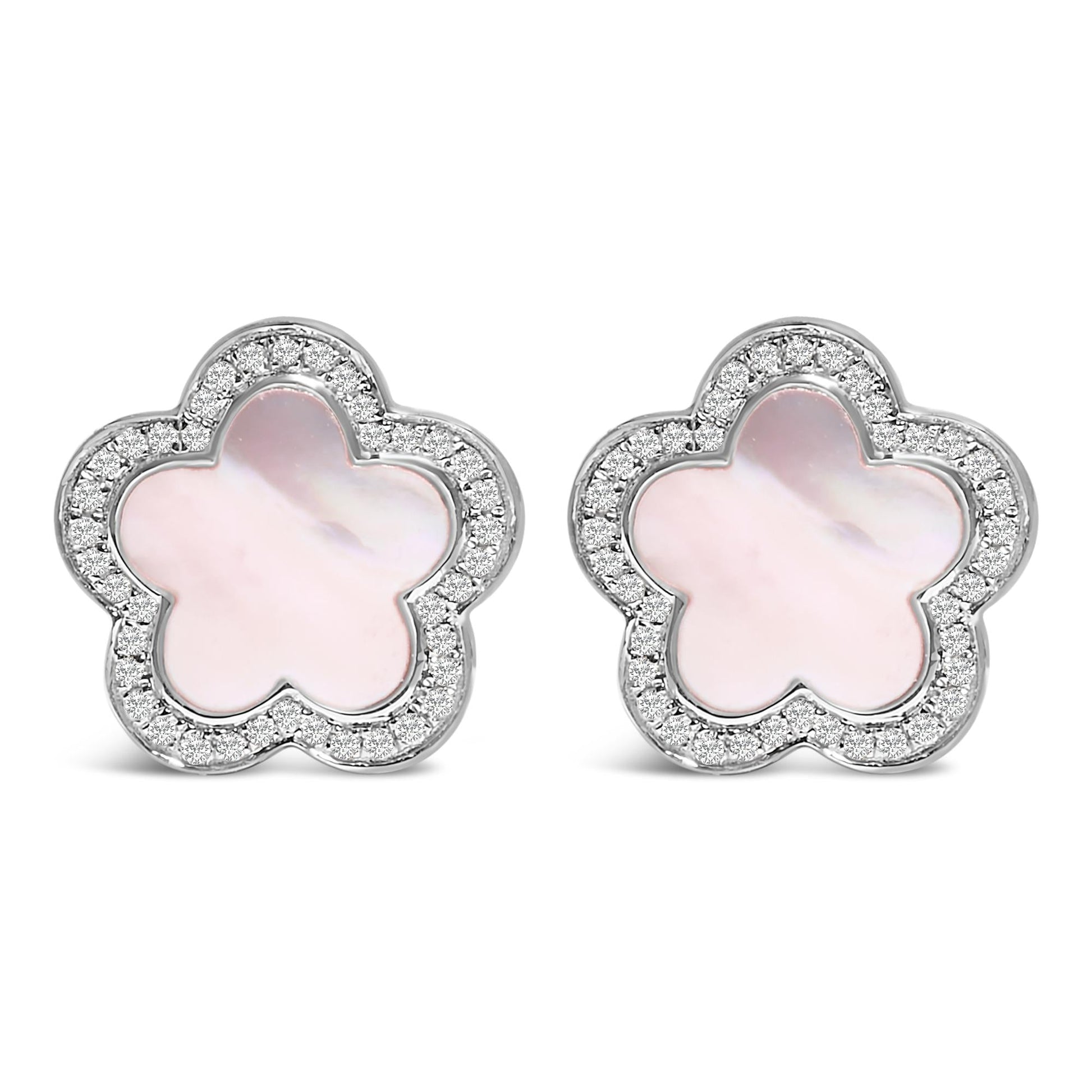 14K White Gold Mother of Pearl and 1/5 Cttw Diamond Halo Star Stud Earrings-0
