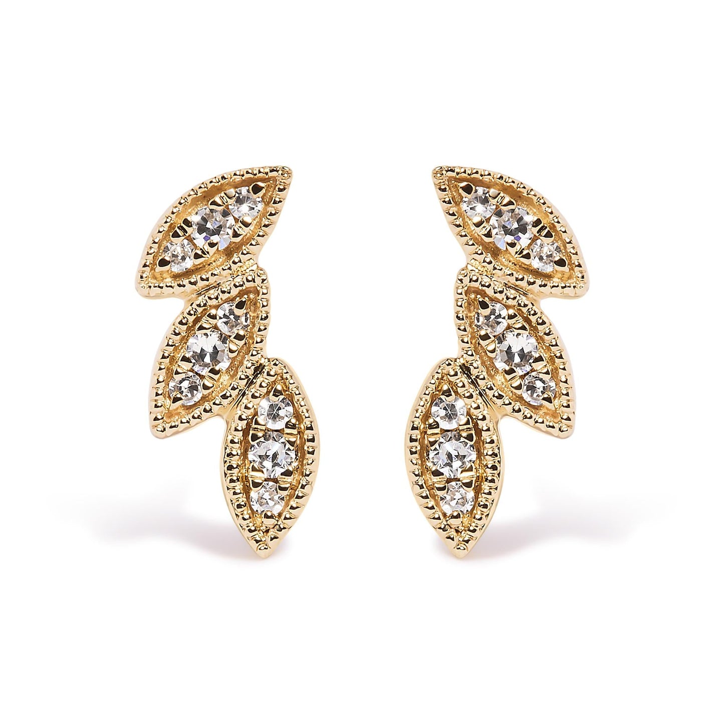 10K Yellow Gold 1/10 Cttw Diamond Triple Leaf Stud Earring (H-I Color, I1-I2 Clarity)-0