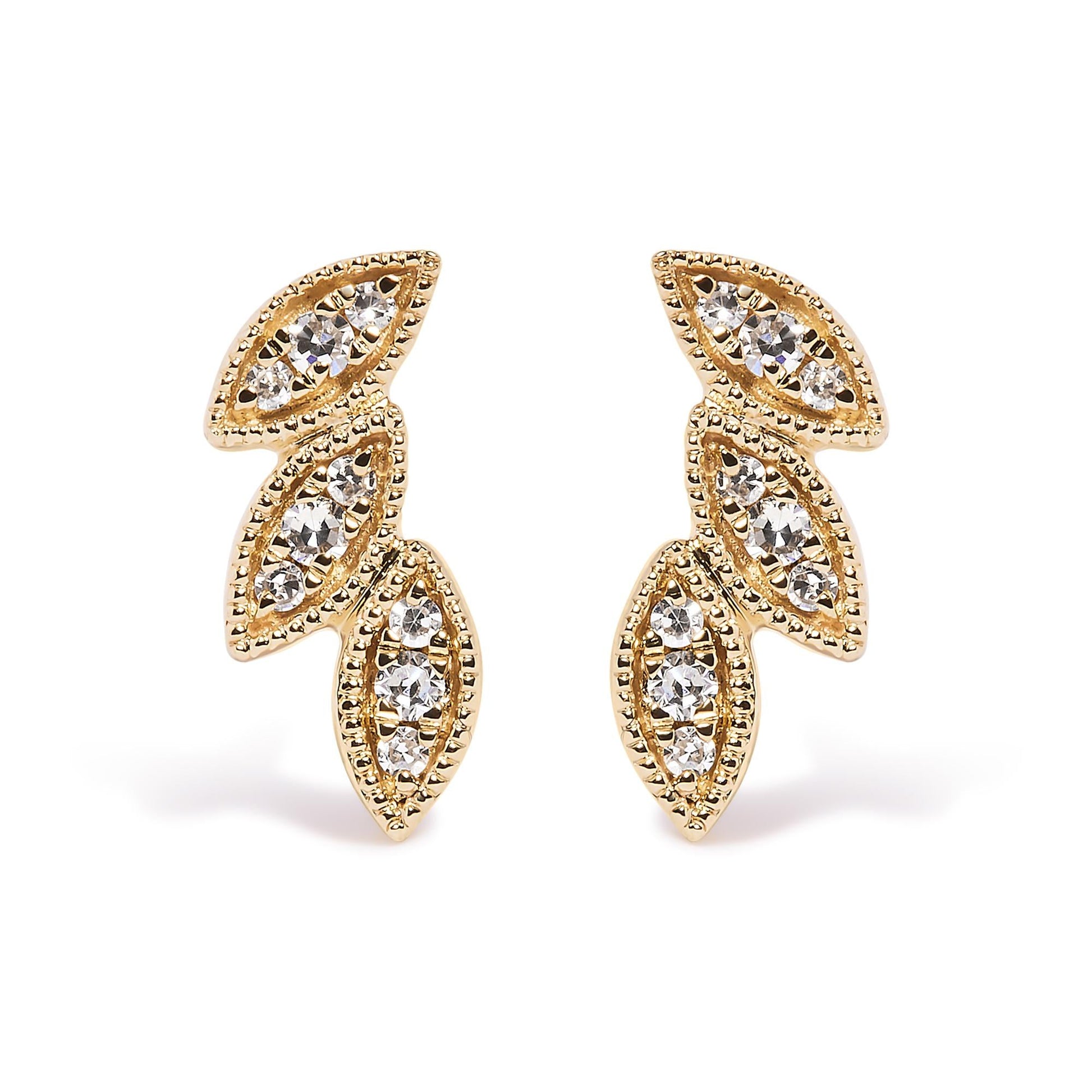 10K Yellow Gold 1/10 Cttw Diamond Triple Leaf Stud Earring (H-I Color, I1-I2 Clarity)-0