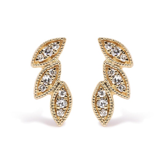 10K Yellow Gold 1/10 Cttw Diamond Triple Leaf Stud Earring (H-I Color, I1-I2 Clarity)-0