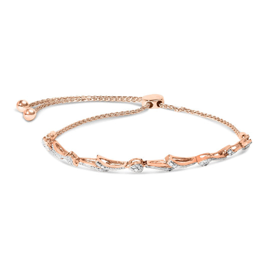 .925 Sterling Silver Diamond Accent Heart and Wave Link Bolo Bracelet (I-J Color, I2-I3 Clarity) - 6" to 9" Adjustable-0