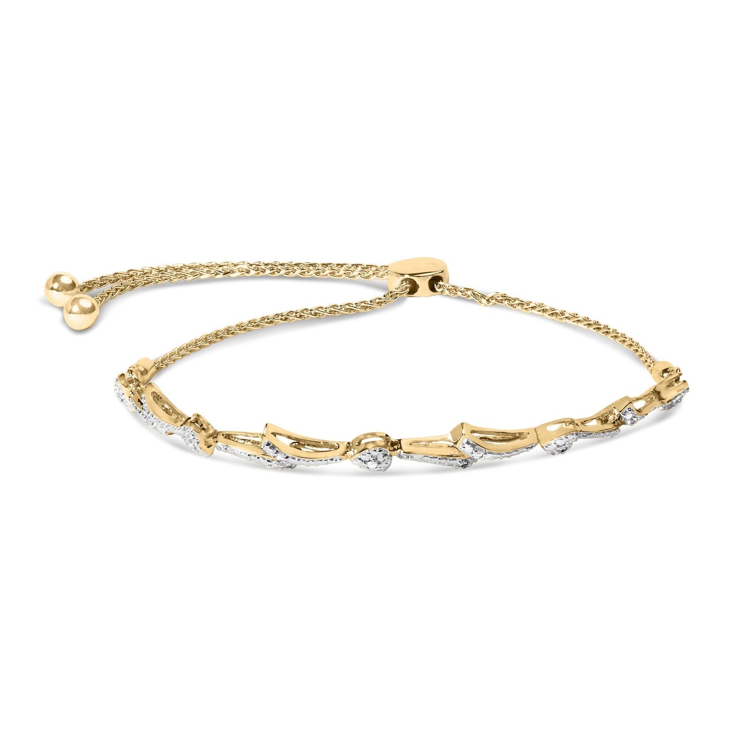 .925 Sterling Silver Diamond Accent Heart and Wave Link Bolo Bracelet (I-J Color, I2-I3 Clarity) - 6" to 9" Adjustable-4
