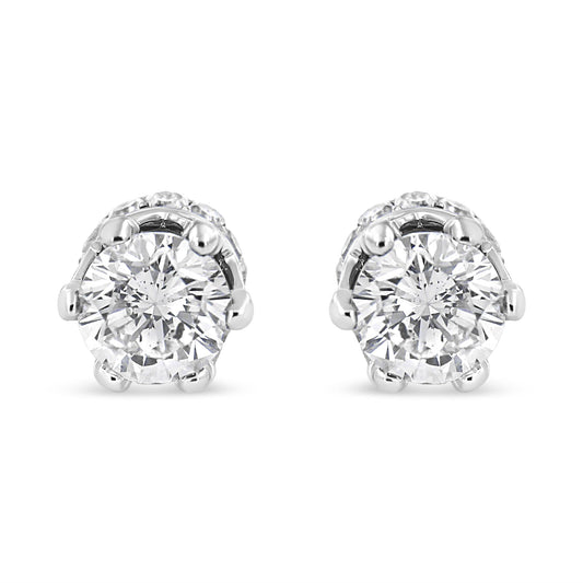 14K White Gold 1.0 Cttw Round Cut Prong-Set Diamond Crown Stud Earring (I-J Color, I1-I2 Clarity)-0