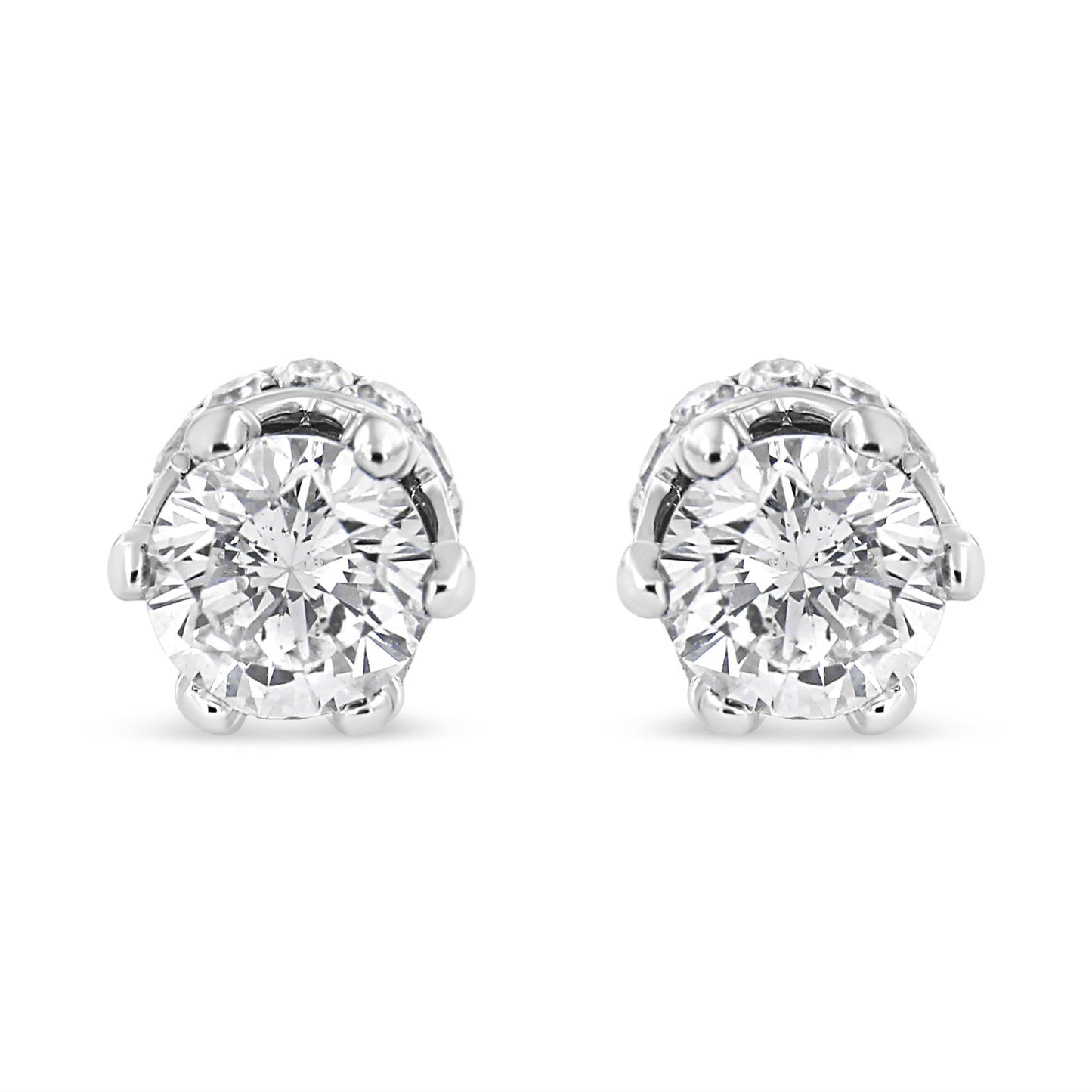 14K White Gold 2.0 Cttw Round Cut Prong-Set Diamond Crown Stud Earring (I-J Color, I1-I2 Clarity)-0