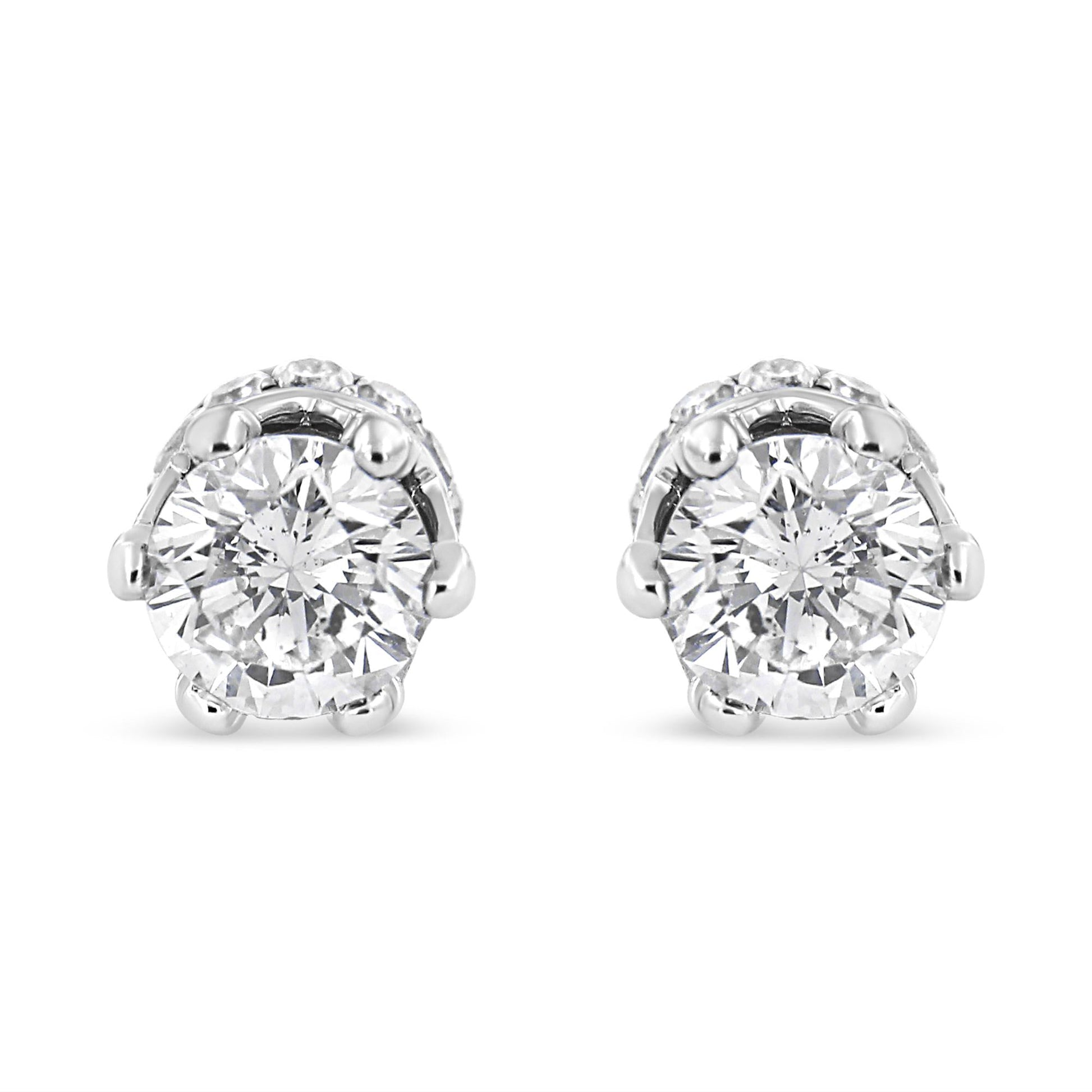 14K White Gold 2.0 Cttw Round Cut Prong-Set Diamond Crown Stud Earring (I-J Color, I1-I2 Clarity)-0