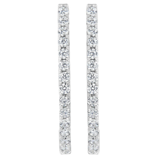 14K White Gold 2.0 Cttw Round Brilliant Cut Diamond Oblong Hinged Leverback Hoop Earrings (I-J Color, I1-I2 Clarity)-0