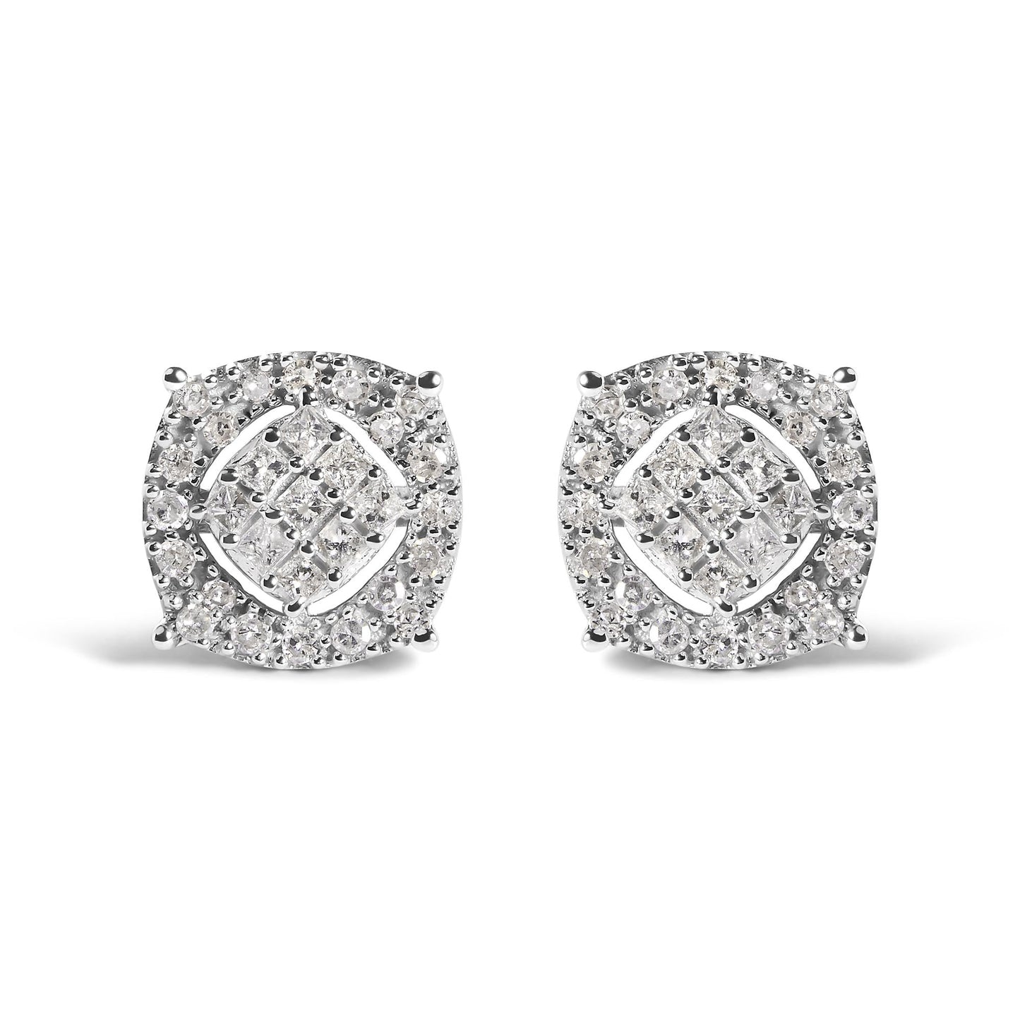 10K White Gold 1/2 Cttw Diamond Cushion Shaped Composite Stud Earrings (I-J Color, I1-I2 Clarity)-0