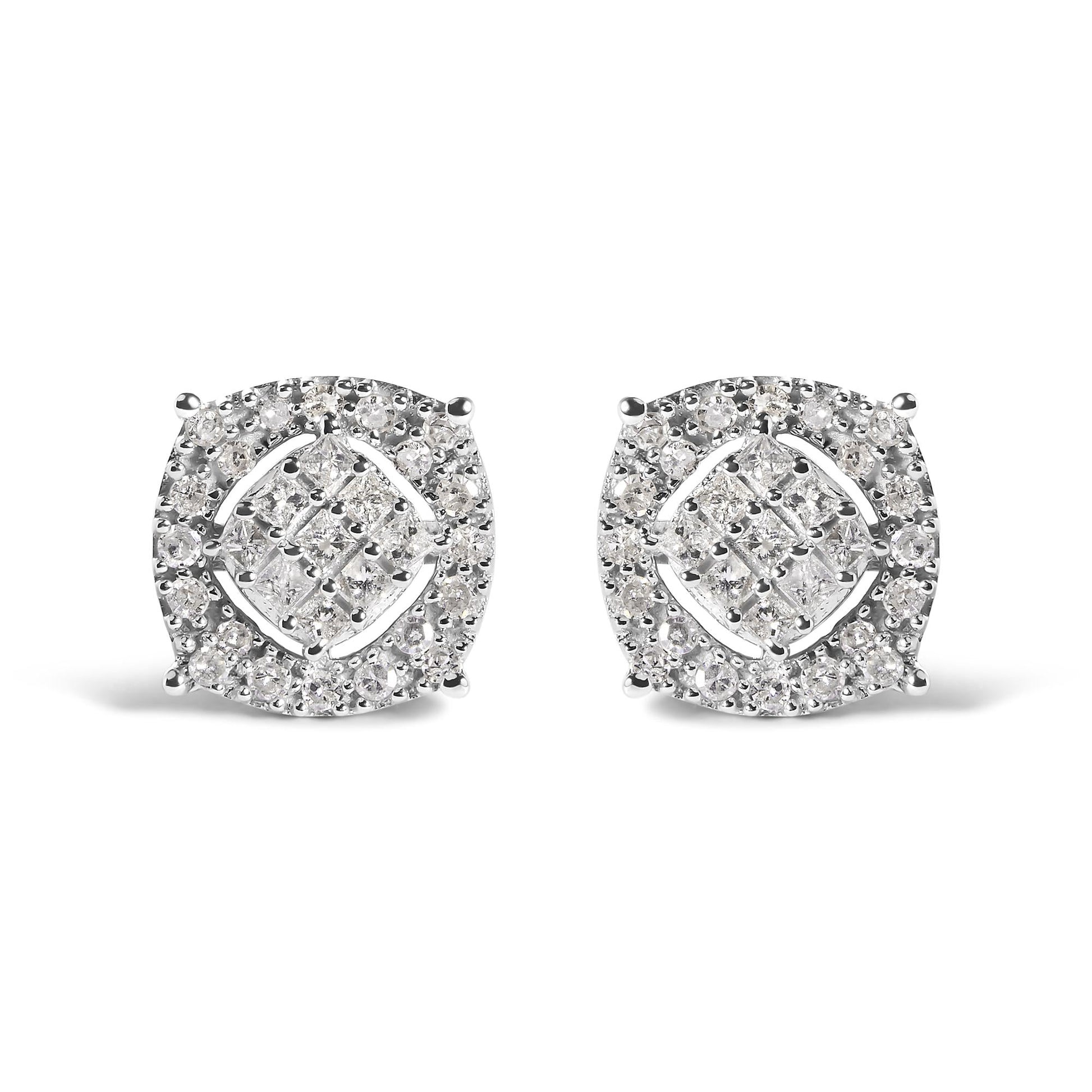 10K White Gold 1/2 Cttw Diamond Cushion Shaped Composite Stud Earrings (I-J Color, I1-I2 Clarity)-0