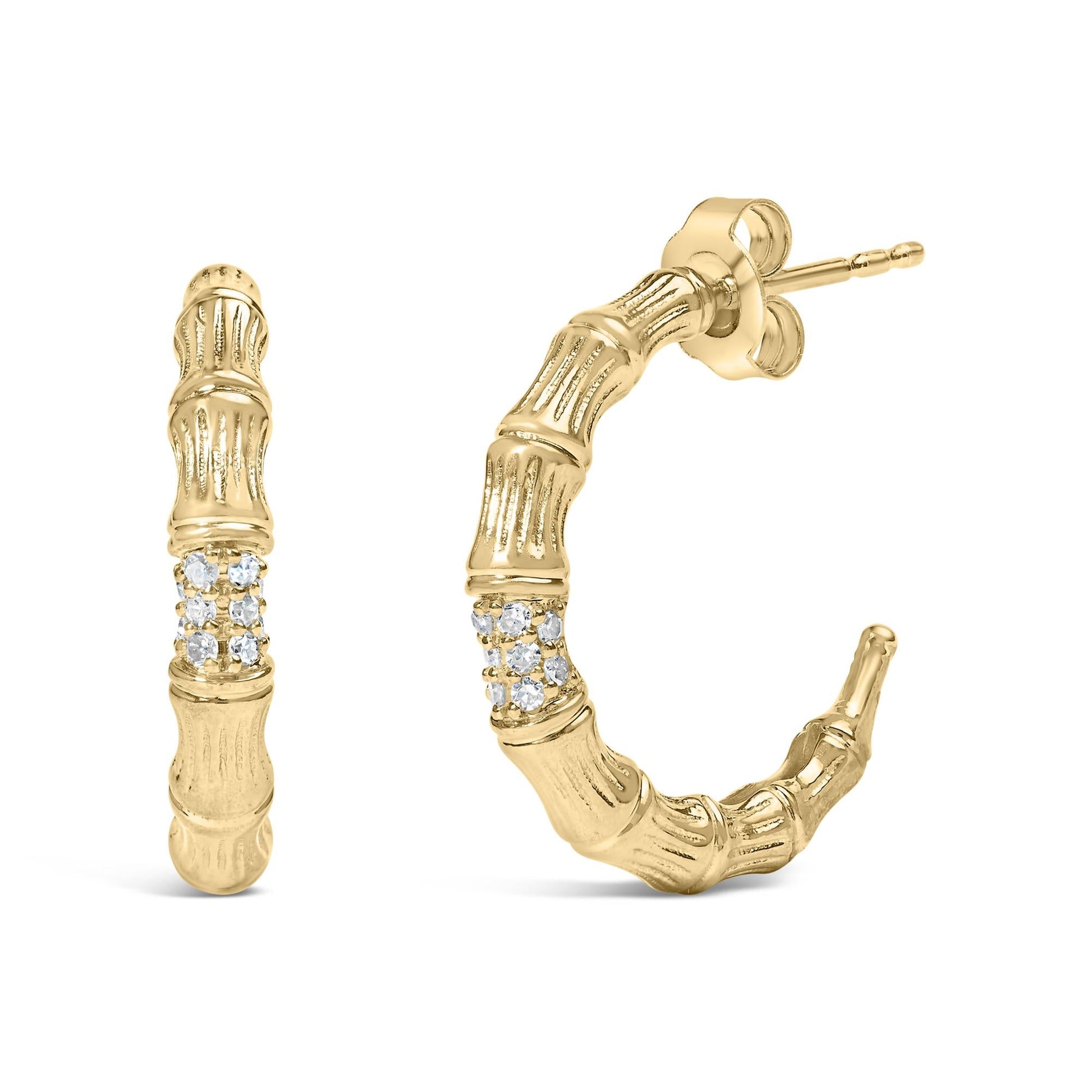 14K Yellow Gold Plated .925 Sterling Silver 1/6 Cttw Hammered J Hoop Earrings (H-I Color, I1-I2 Clarity)-0
