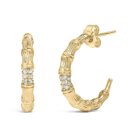 14K Yellow Gold Plated .925 Sterling Silver 1/6 Cttw Hammered J Hoop Earrings (H-I Color, I1-I2 Clarity)-0