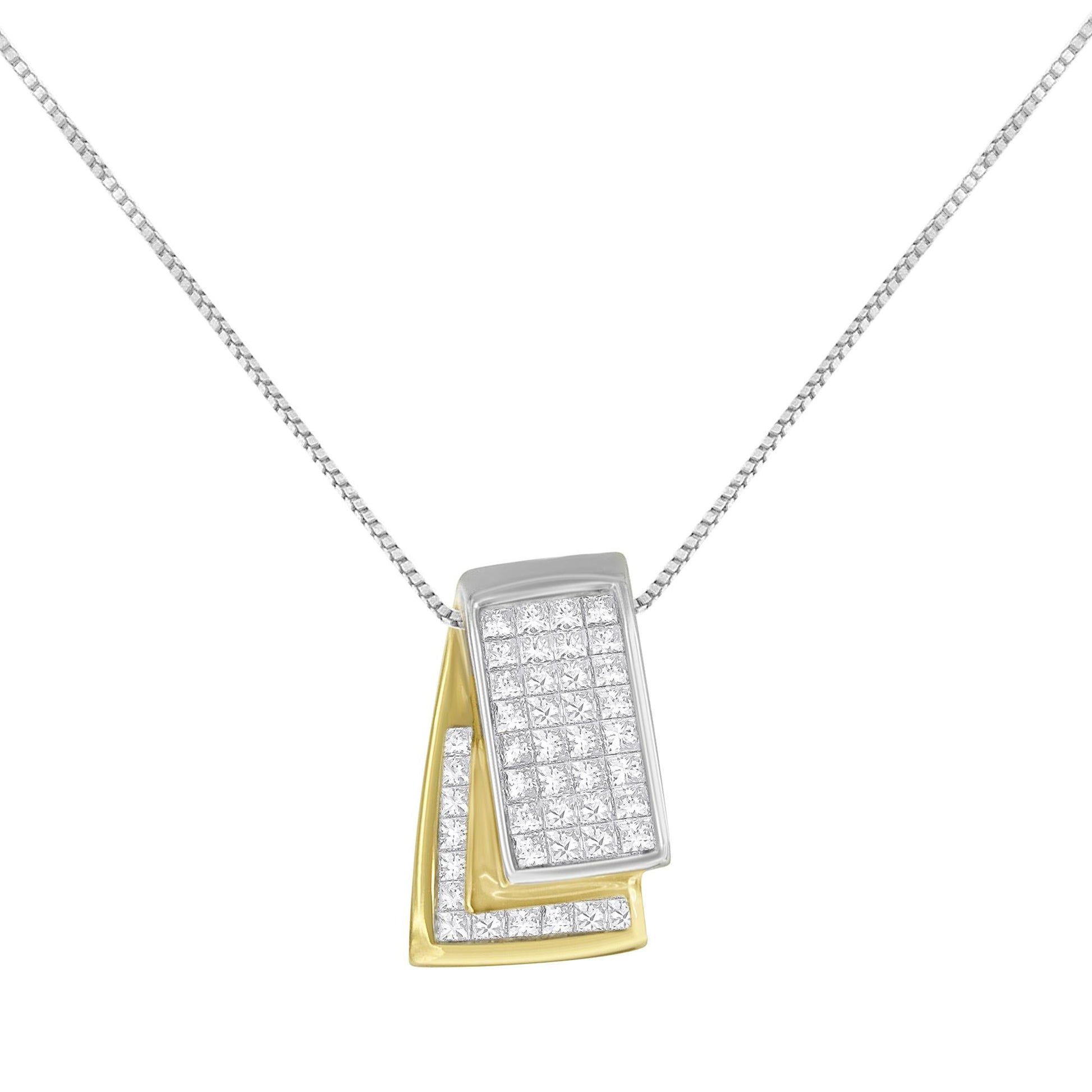 14K Gold 1.0 Cttw Princess Cut Diamond Two Tone Foldover Box Pendant 18” Box Chain Necklace (H-I Color, SI2-I1 Clarity)-0