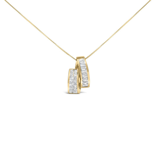 14K Yellow Gold 1 5/8 Cttw Princess and Baguette Diamond Duo Bar Pendant Necklace (G-H Color, VS2-SI1 Clarity) - 18"-0