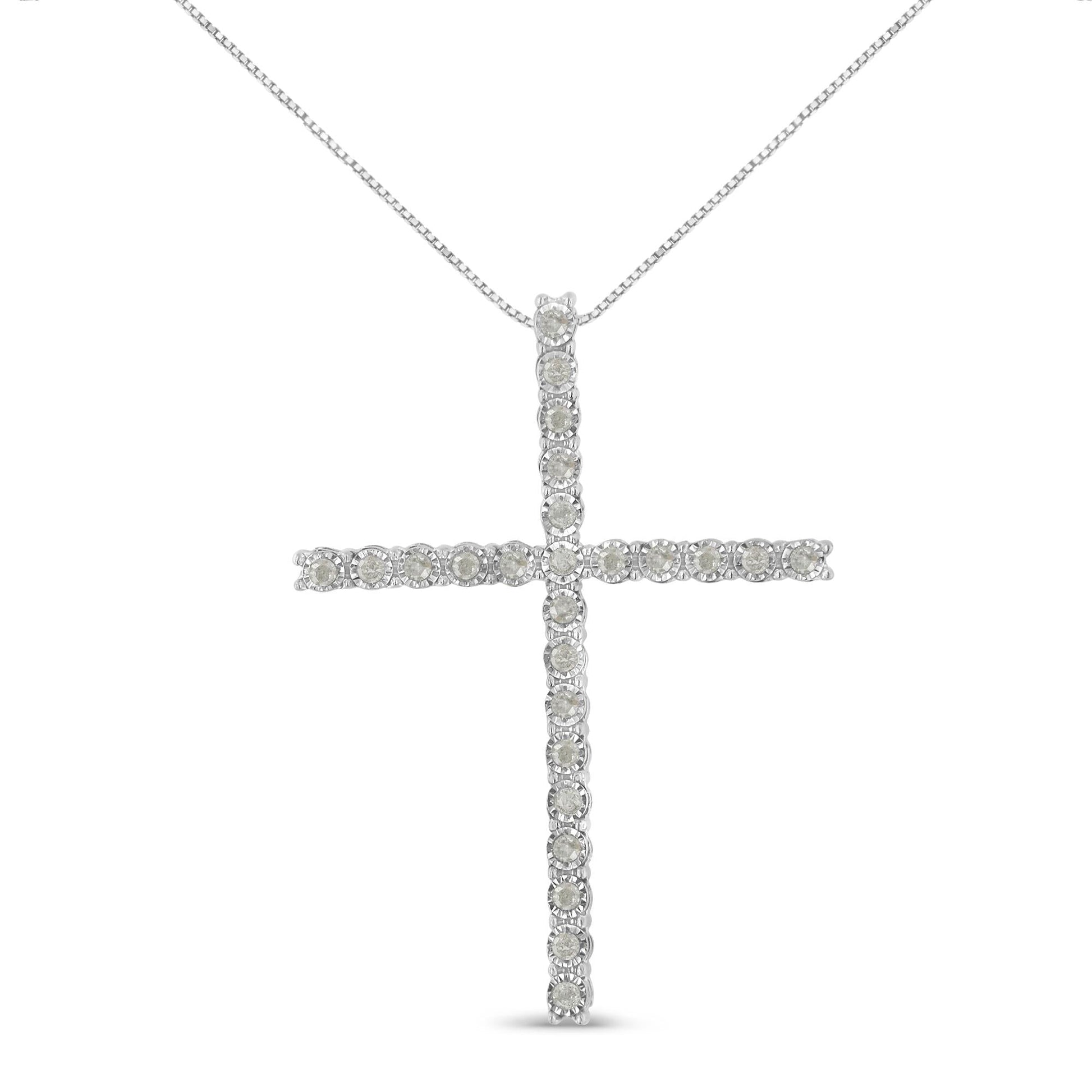 .925 Sterling Silver 1/2 Cttw Brilliant Cut Diamond Miracle-Set Cross 18" Unisex Pendant Necklace (I-J Color, I3 Clarity)-0