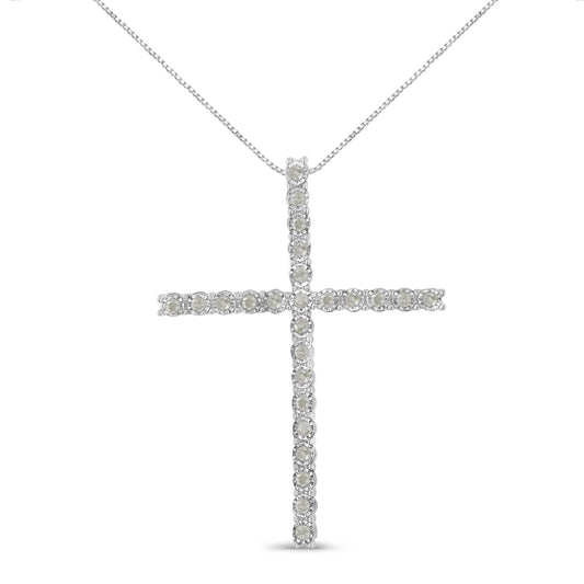 .925 Sterling Silver 1/2 Cttw Brilliant Cut Diamond Miracle-Set Cross 18" Unisex Pendant Necklace (I-J Color, I3 Clarity)-0