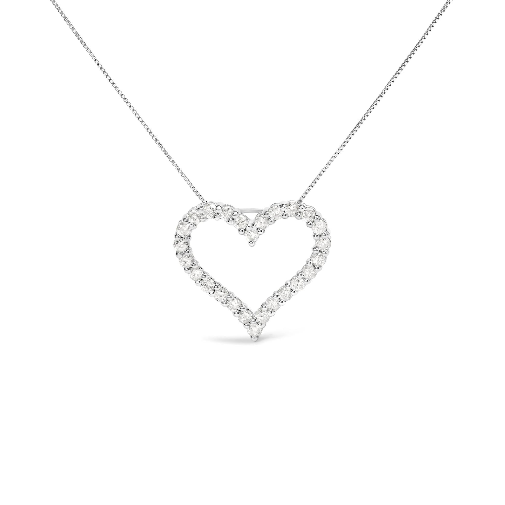 .925 Sterling Silver 2.0 Cttw Diamond Open Heart 18" Pendant Necklace (I-J Color, I2-I3 Clarity)-0