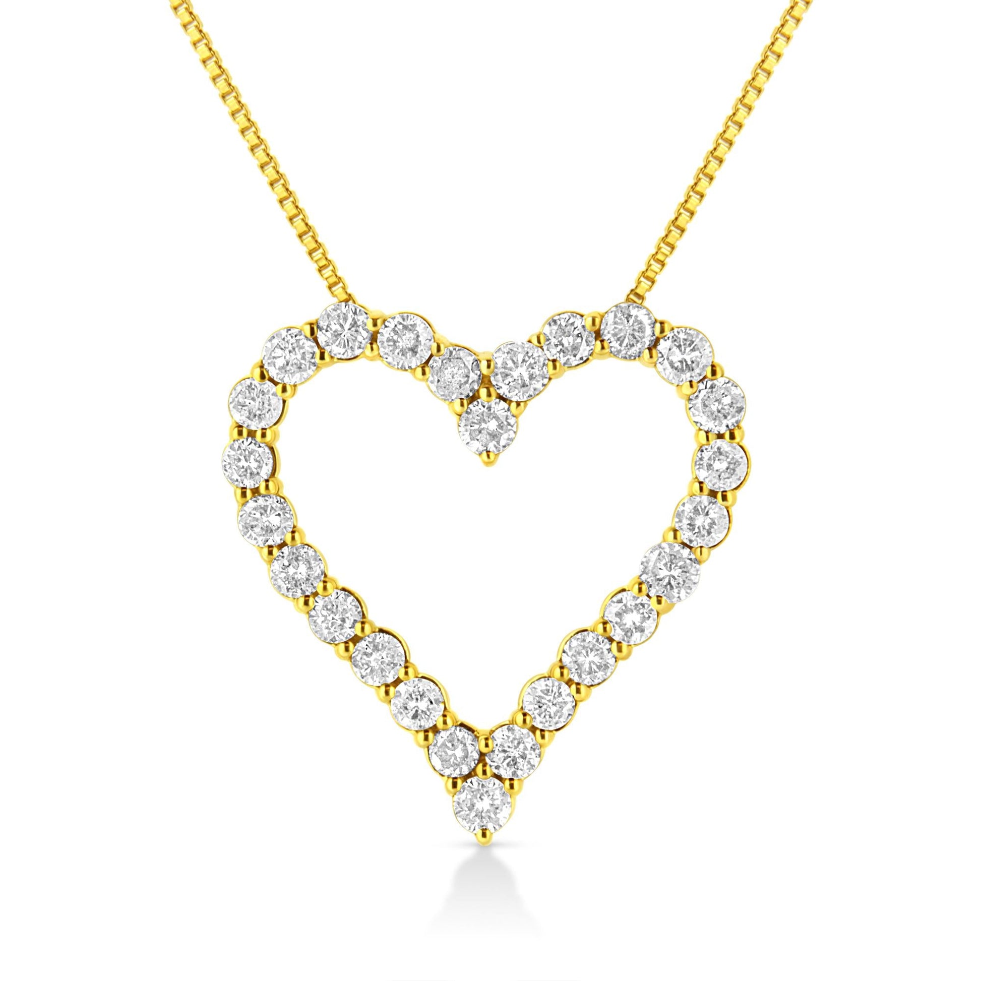 14K Yellow Gold Plated .925 Sterling Silver 2.00 Cttw Shared Prong-Set Round Brilliant-Cut Diamond Open Heart 18" Pendant Necklace (K-L Color, I2-I3 Clarity)-0