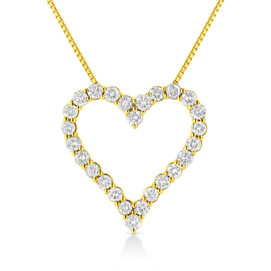 14K Yellow Gold Plated .925 Sterling Silver 2.00 Cttw Shared Prong-Set Round Brilliant-Cut Diamond Open Heart 18" Pendant Necklace (K-L Color, I2-I3 Clarity)-0