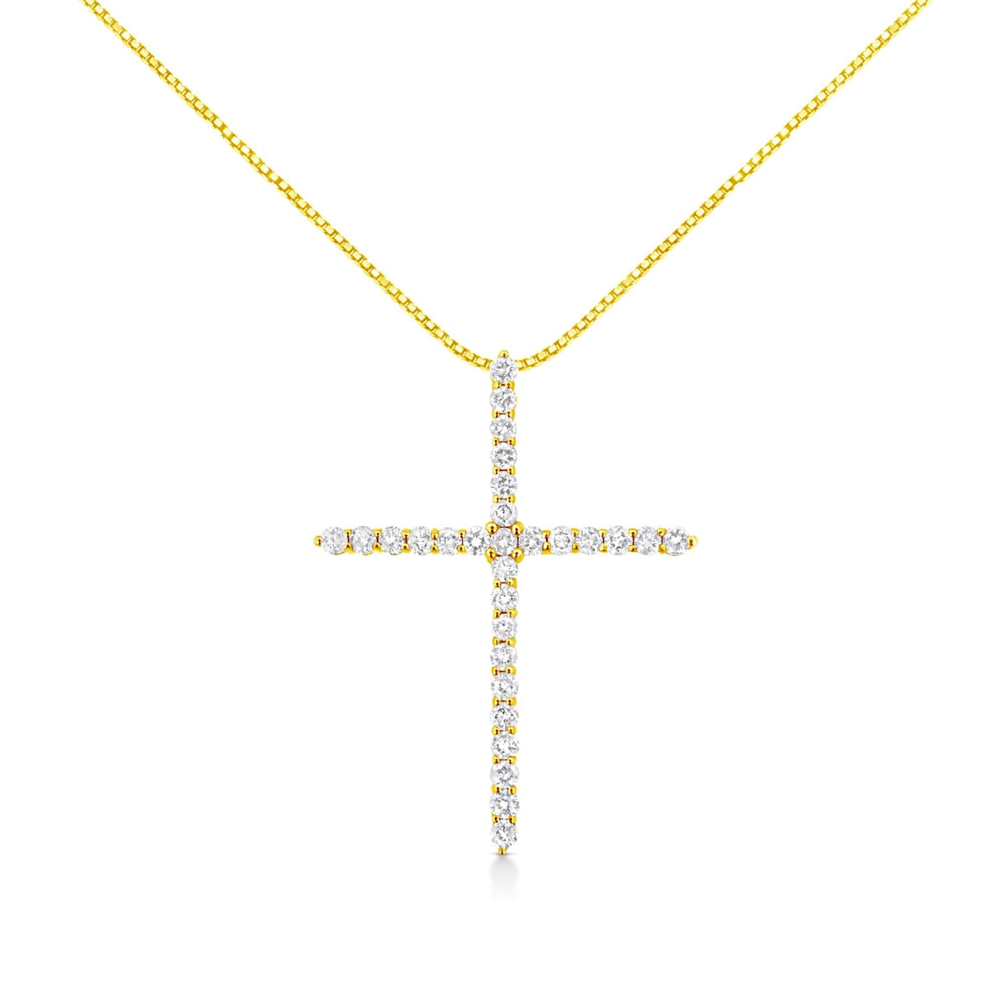 10K Yellow Gold 3.00 cttw Round-Cut Diamond Cross 18" Pendant Necklace (J-K Color, I1-I2 Clarity)-0