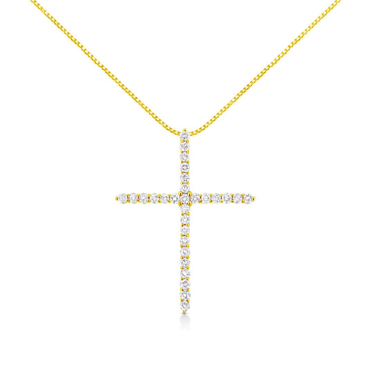 10K Yellow Gold 3.00 cttw Round-Cut Diamond Cross 18" Pendant Necklace (J-K Color, I1-I2 Clarity)-0
