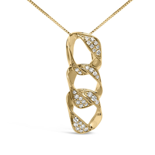 14K Yellow Gold Plated .925 Sterling Silver 1/6 Cttw Diamond Interlocking Triple Asymmetric Circle Hoop 18" Pendant Necklace (H-I Color, I1-I2 Clarity)-0