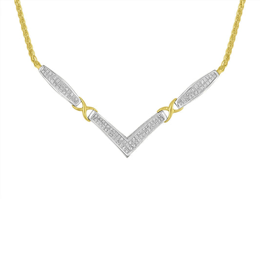 14K Yellow and White Gold 2.0 Cttw Princess Cut Diamond Flared and X-Station V Shaped 18” Franco Chain Statement Necklace (H-I Color, SI2-I1 Clarity)-0