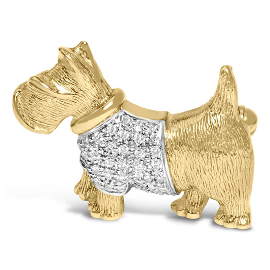 18K Yellow Gold1/3 Cttw Diamond Scottish Terrier Brooch Pin and Pendant with Satin Finish (G-H Color, VS2-SI1 Clarity) - NO CHAIN INCLUDED-0