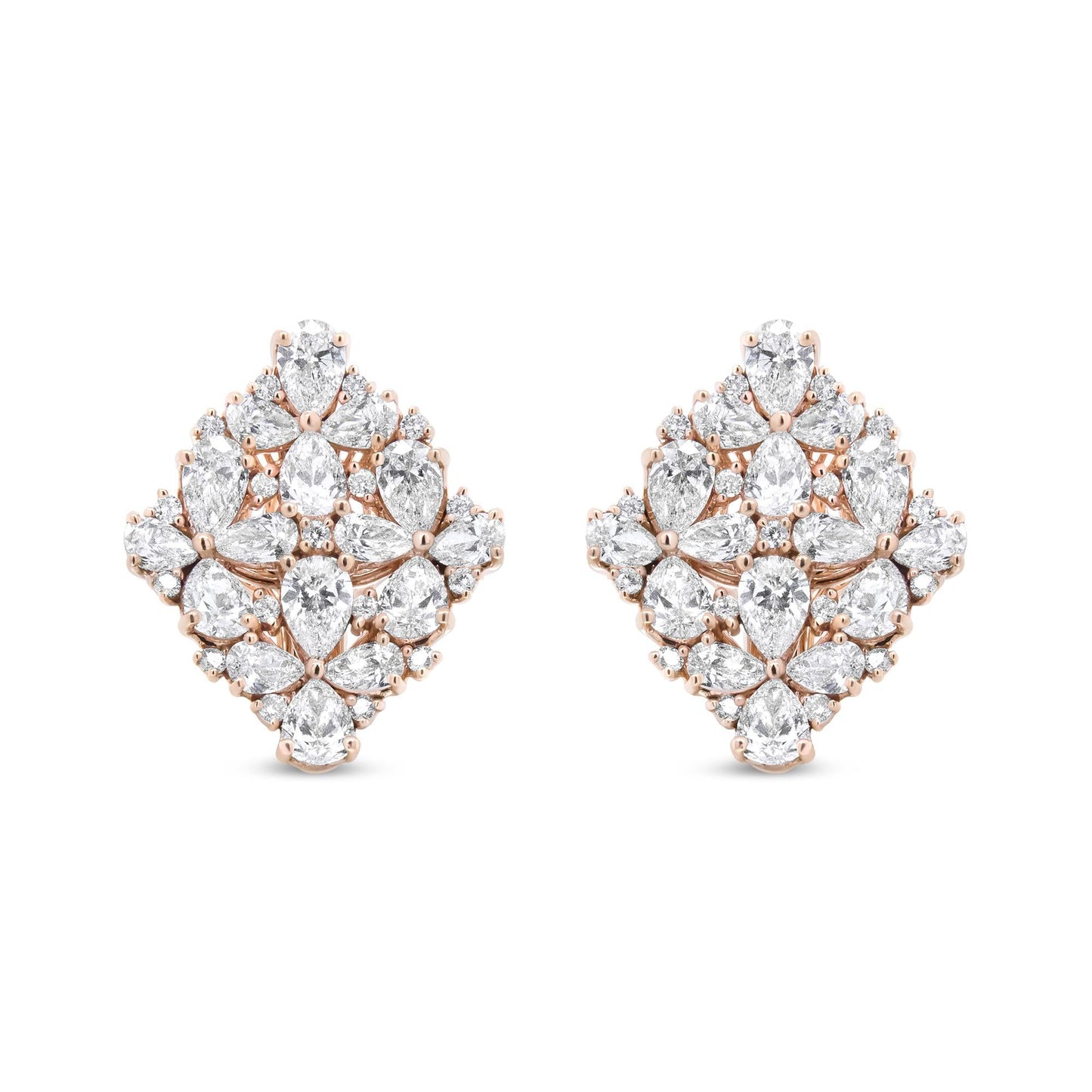 18K Rose Gold 8 1/3 Cttw Pear and Round Diamond Floral Cluster Omega Earrings (F-G Color, VS1-VS2 Clarity)