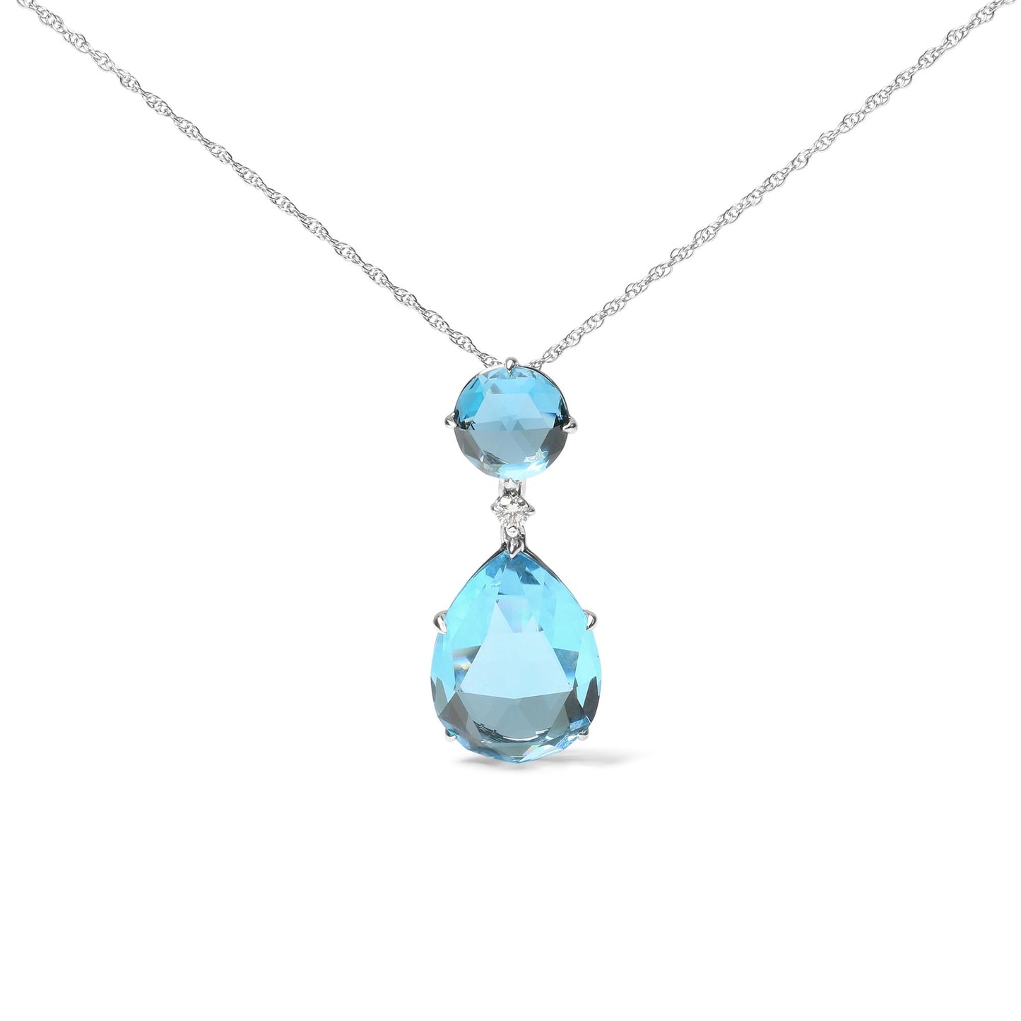 18K White Gold Diamond Accent and Round London Blue Topaz and Pear Cut Sky Blue Topaz Dangle Drop 18" Pendant Necklace (G-H Color, SI1-SI2 Clarity)-0