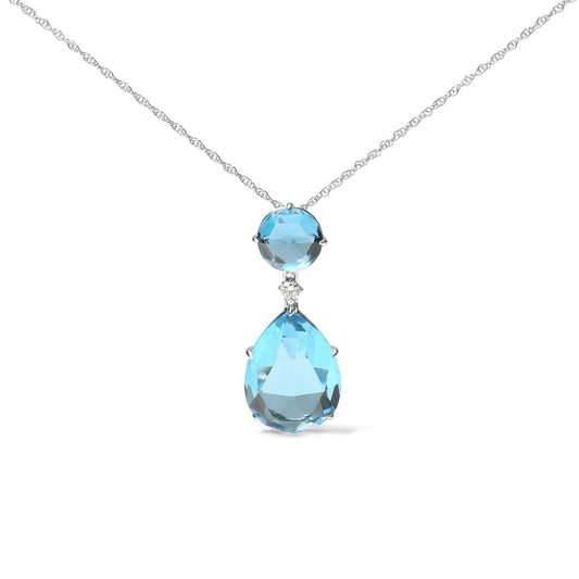 18K White Gold Diamond Accent and Round London Blue Topaz and Pear Cut Sky Blue Topaz Dangle Drop 18" Pendant Necklace (G-H Color, SI1-SI2 Clarity)-0