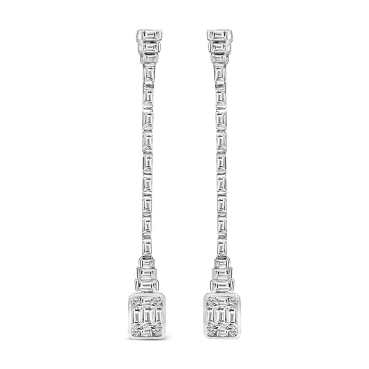 14K White Gold 1 1/2 Cttw Baguette Diamond Composite Mosaic 2" Inch Drop Earrings (E-F Color, VS1-VS2 Clarity)-0