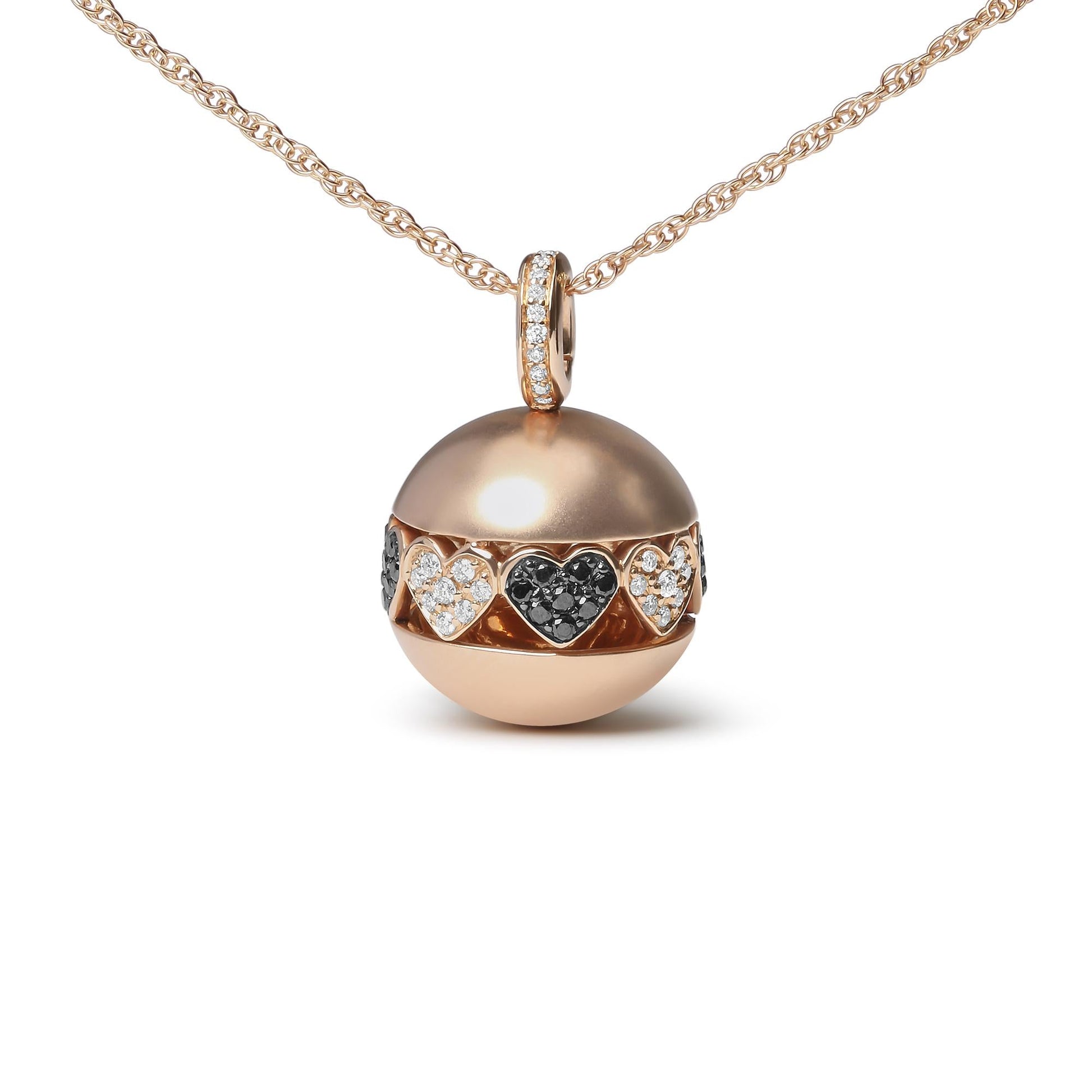 18K Rose Gold 3/8 Cttw Black and White Diamond Ball with Filigree Heart and Cluster Design 18" Pendant Necklace (Black and G-H Color, SI1-SI2 Clarity)-0