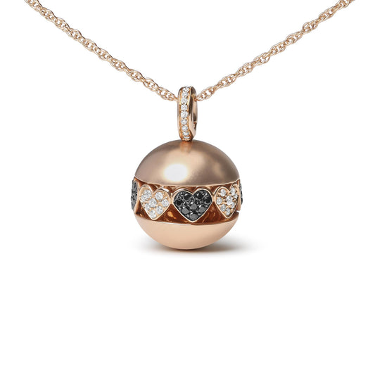 18K Rose Gold 3/8 Cttw Black and White Diamond Ball with Filigree Heart and Cluster Design 18" Pendant Necklace (Black and G-H Color, SI1-SI2 Clarity)-0