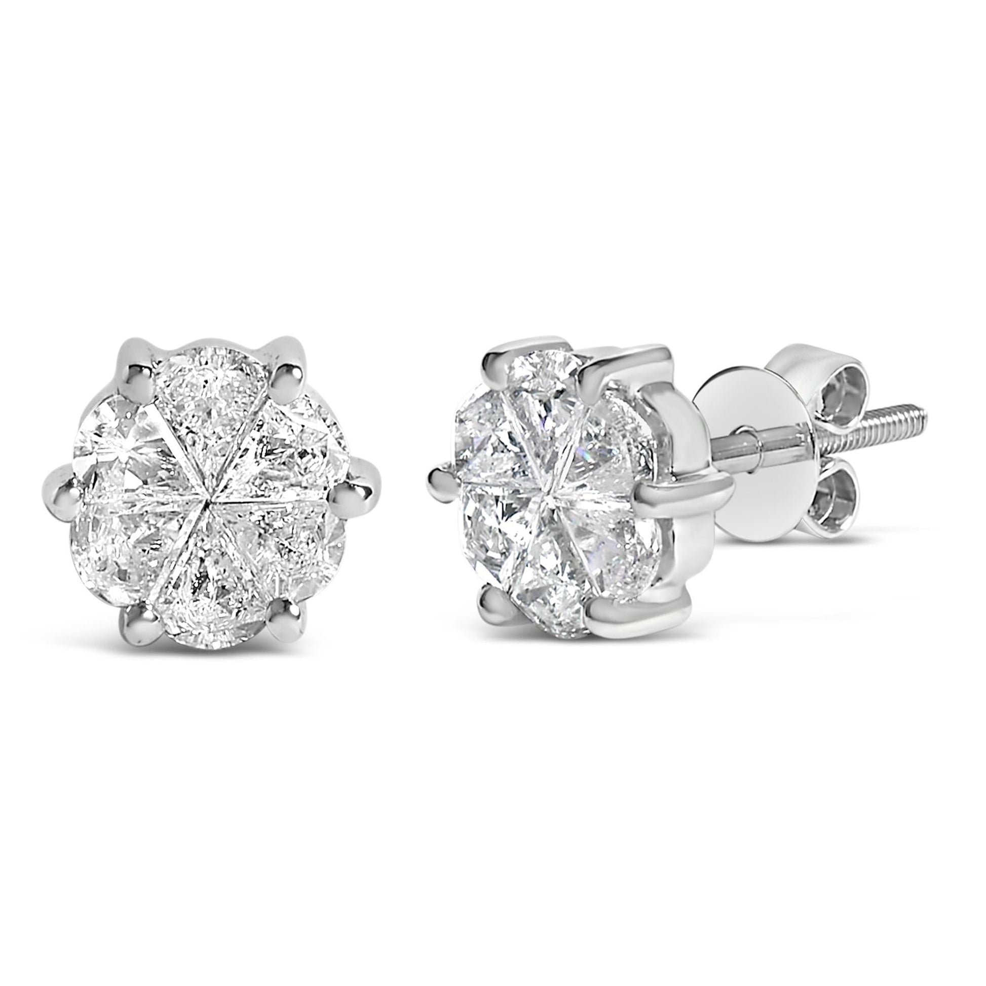 14K White Gold 1.00 Cttw Pie Cut Diamond Solitaire Style Stud Earring (H-I Color, SI1-SI2 Clarity)-1
