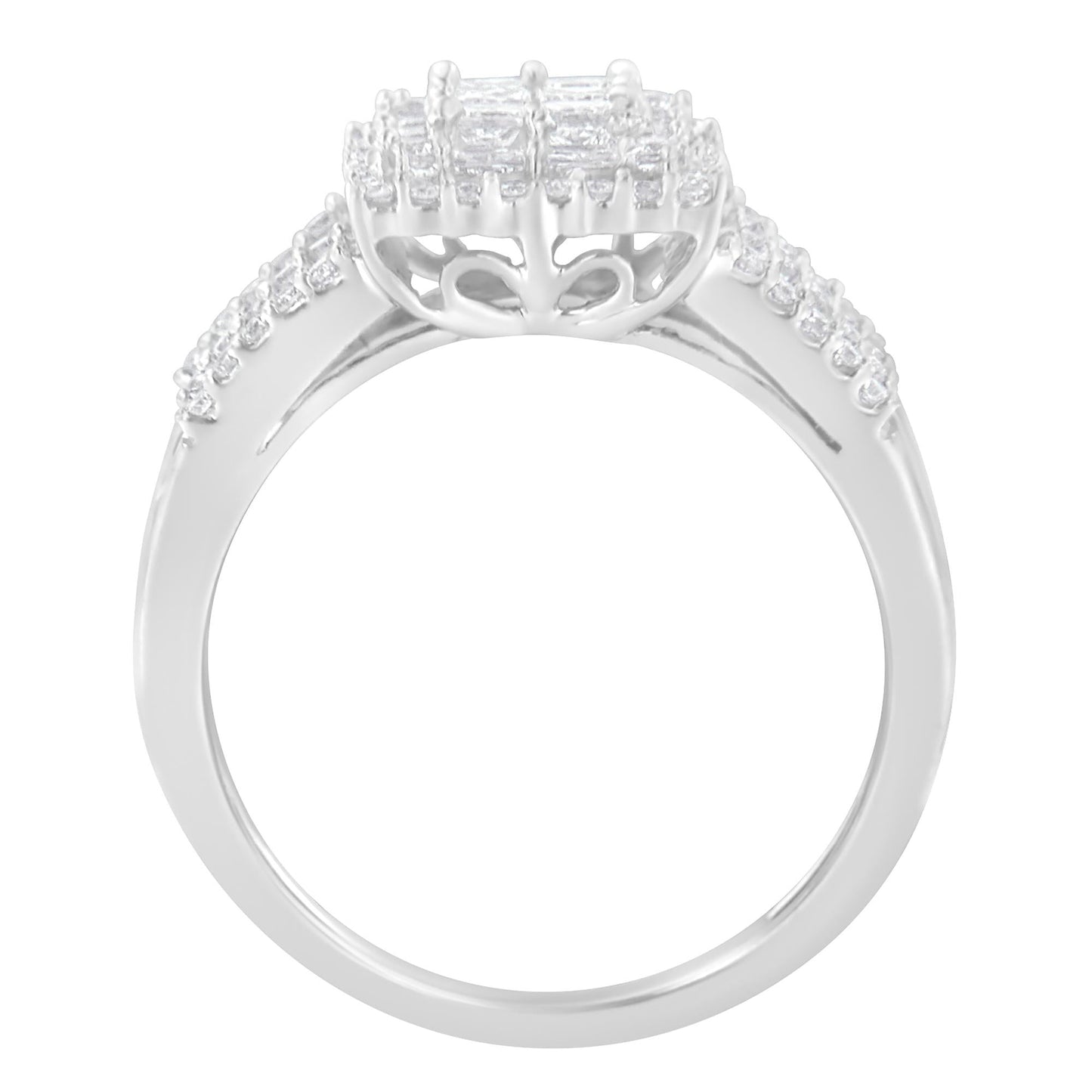 10K White Gold Diamond Cluster Ring (1 cttw, H-I Color, I1-I2 Clarity)-1