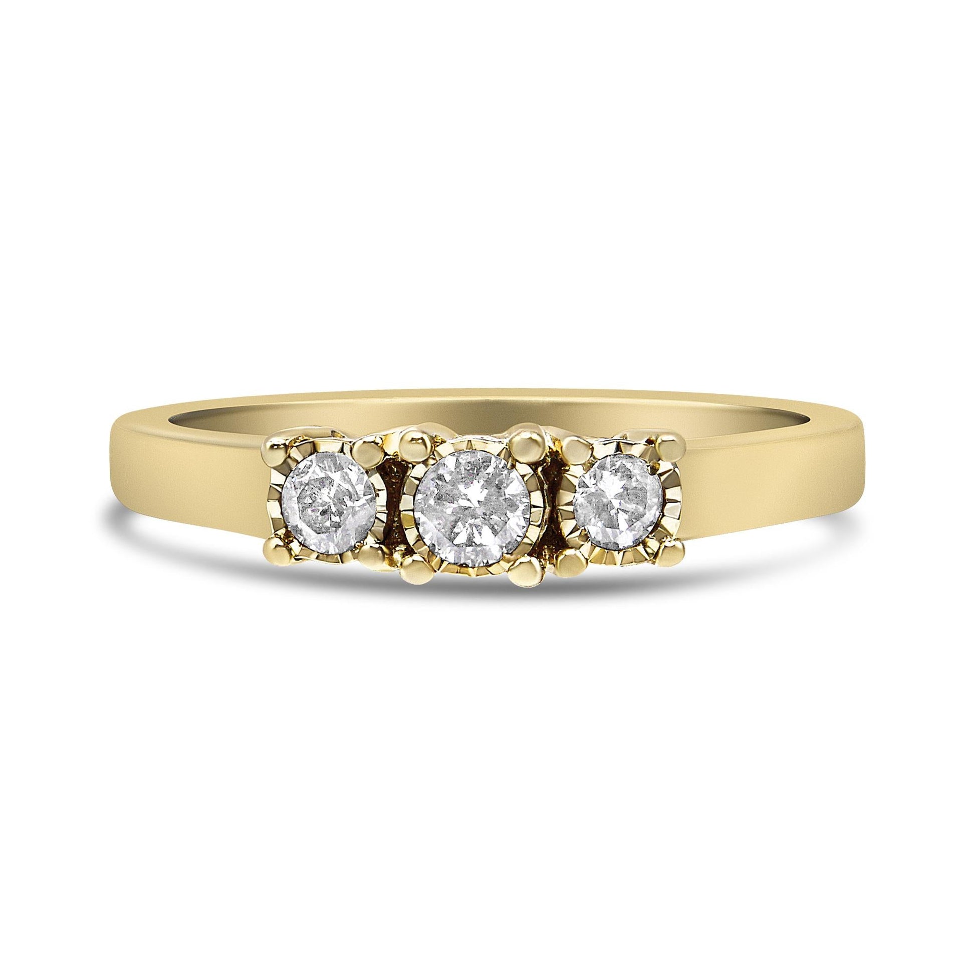 14K Yellow Gold Plated .925 Sterling Silver 1/4 Cttw Diamond 3 Stone Illusion Plate Ring (J-K Color, I1-I2 Clarity)-1