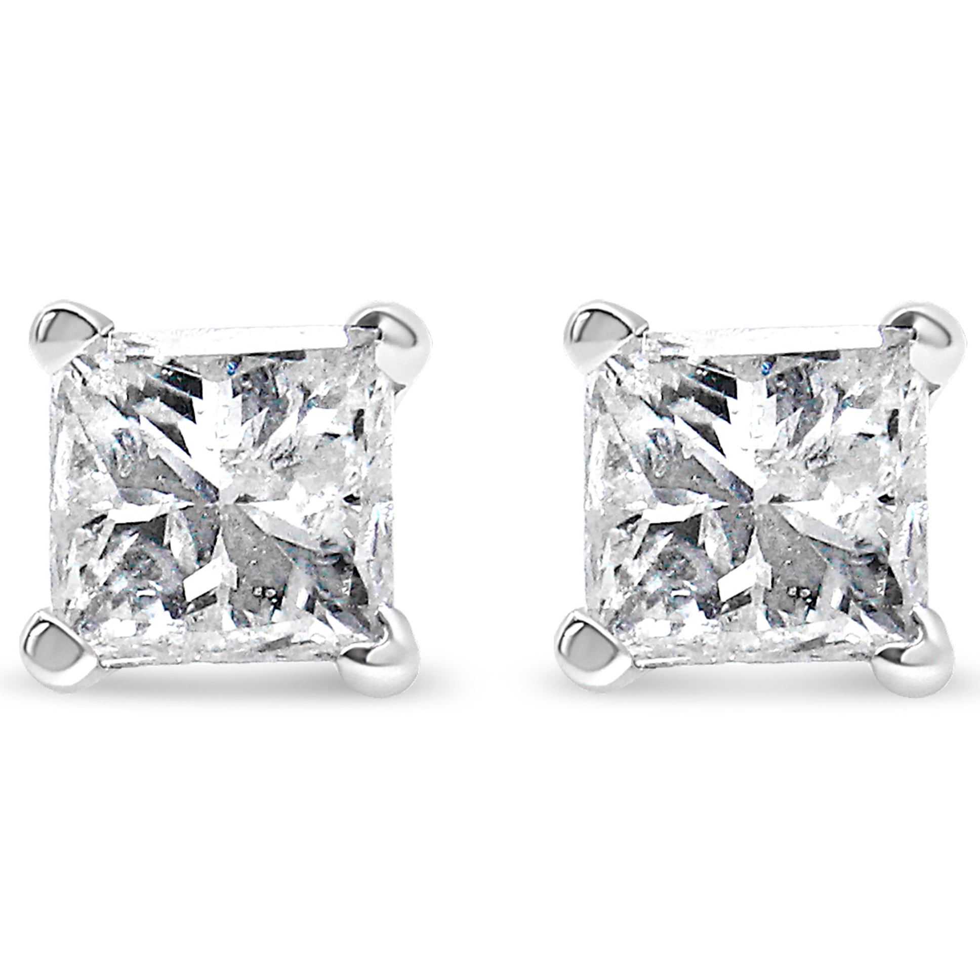 14K White Gold 1.00 Cttw Princess-Cut Square Near Colorless Diamond Classic 4-Prong Solitaire Stud Earrings (J-K Color, I1-I2 Clarity)-1