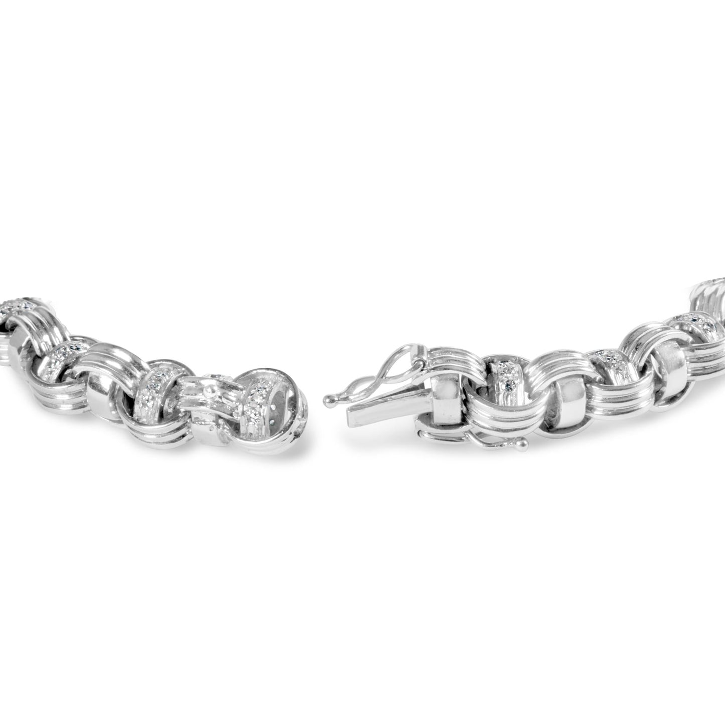 14K White Gold 1/2 Cttw Diamond Knotted Byzantine Link Bracelet (H-I Color, I2-I3 Clarity) - 7" Inches-1