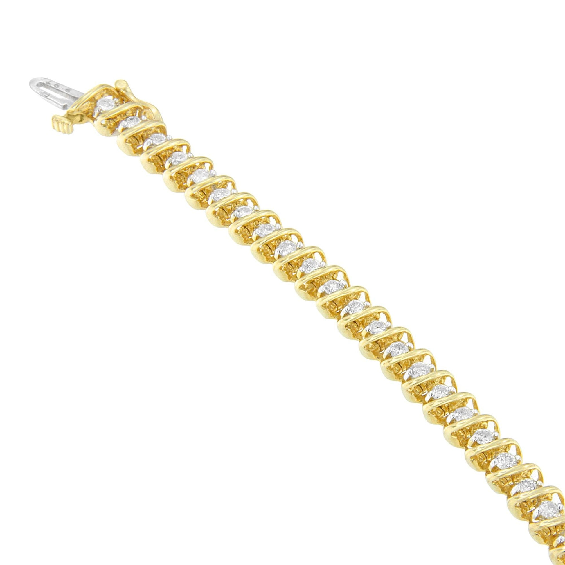 14K Yellow Gold Round Cut Diamond Spiral Link Bracelet (3.00 cttw, H-I Color, SI2-I1 Clarity)-1