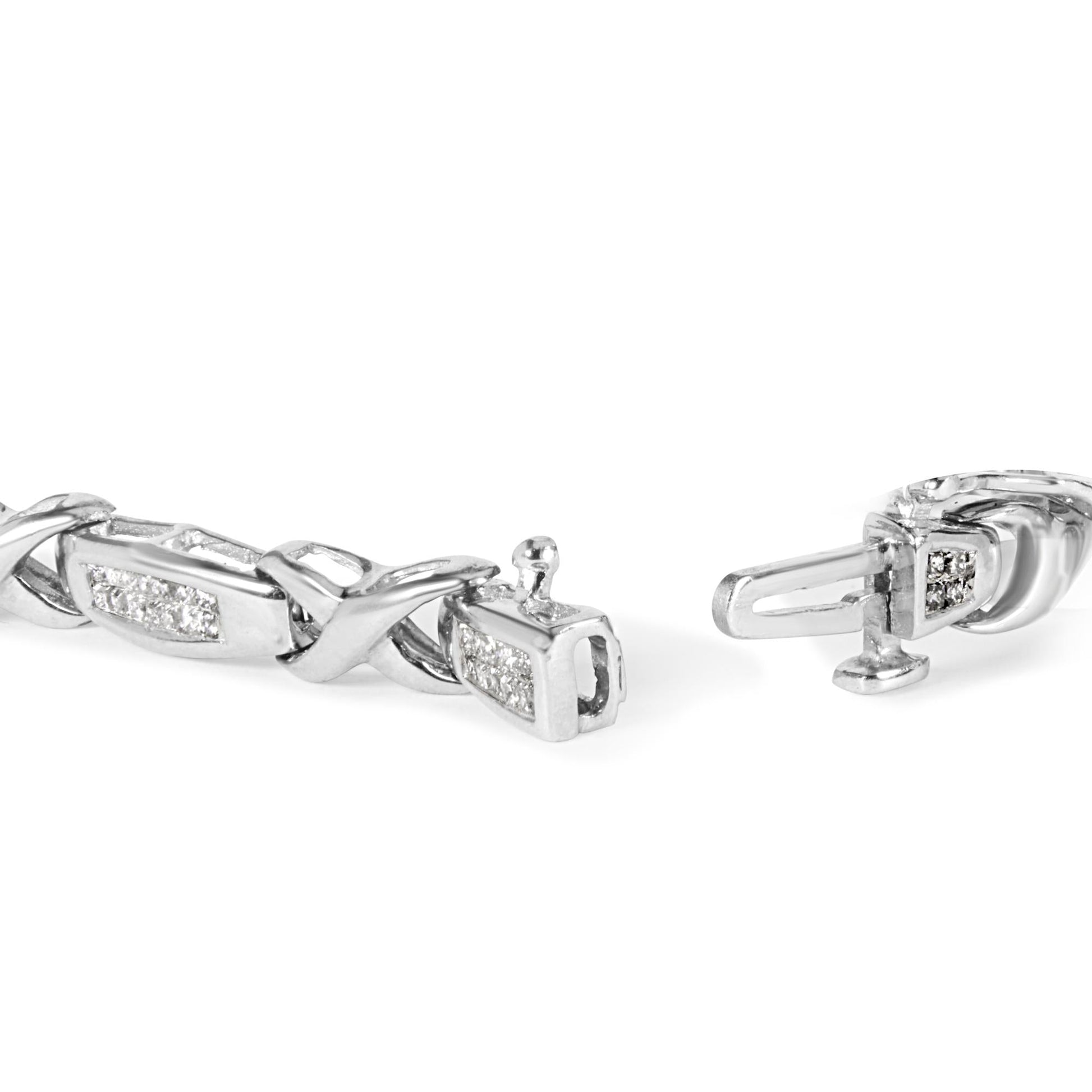 14K White Gold 1.0 Cttw Invisible-Set Princess Diamond Tennis Bracelet (H-I Color, SI1-SI2 Clarity) - 7"-1